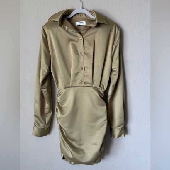 House of CB Christy Mini Olive Dress Satin Green Size XS - Picture 8 of 11